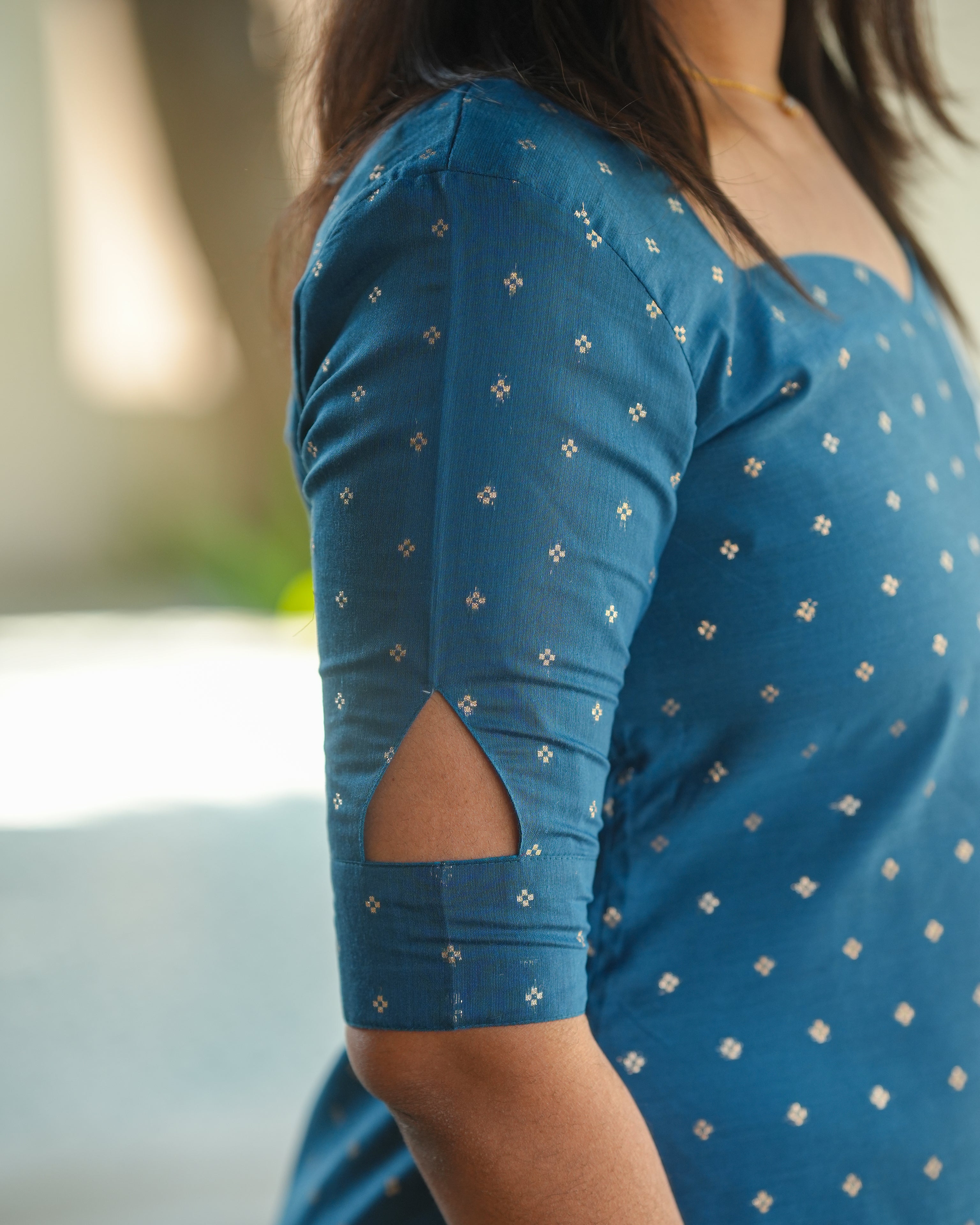 Teal Blue Printed Kurti with Floral Dupatta
