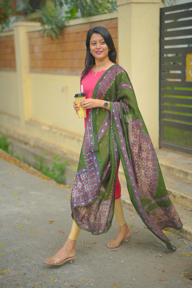 Pink kurti with Teal Green dupatta