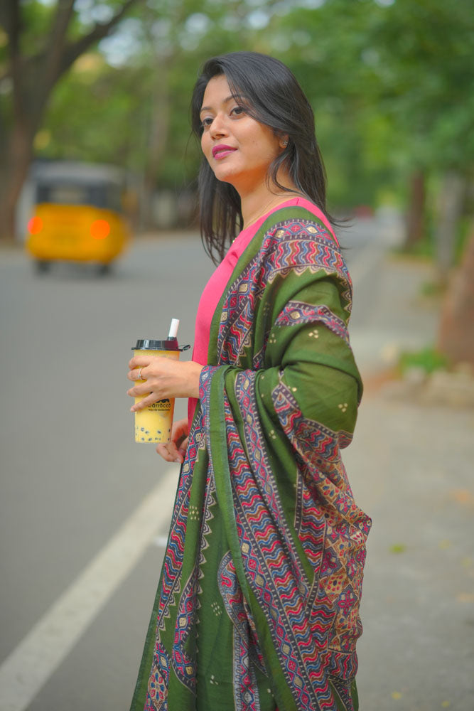 Pink kurti with Teal Green dupatta