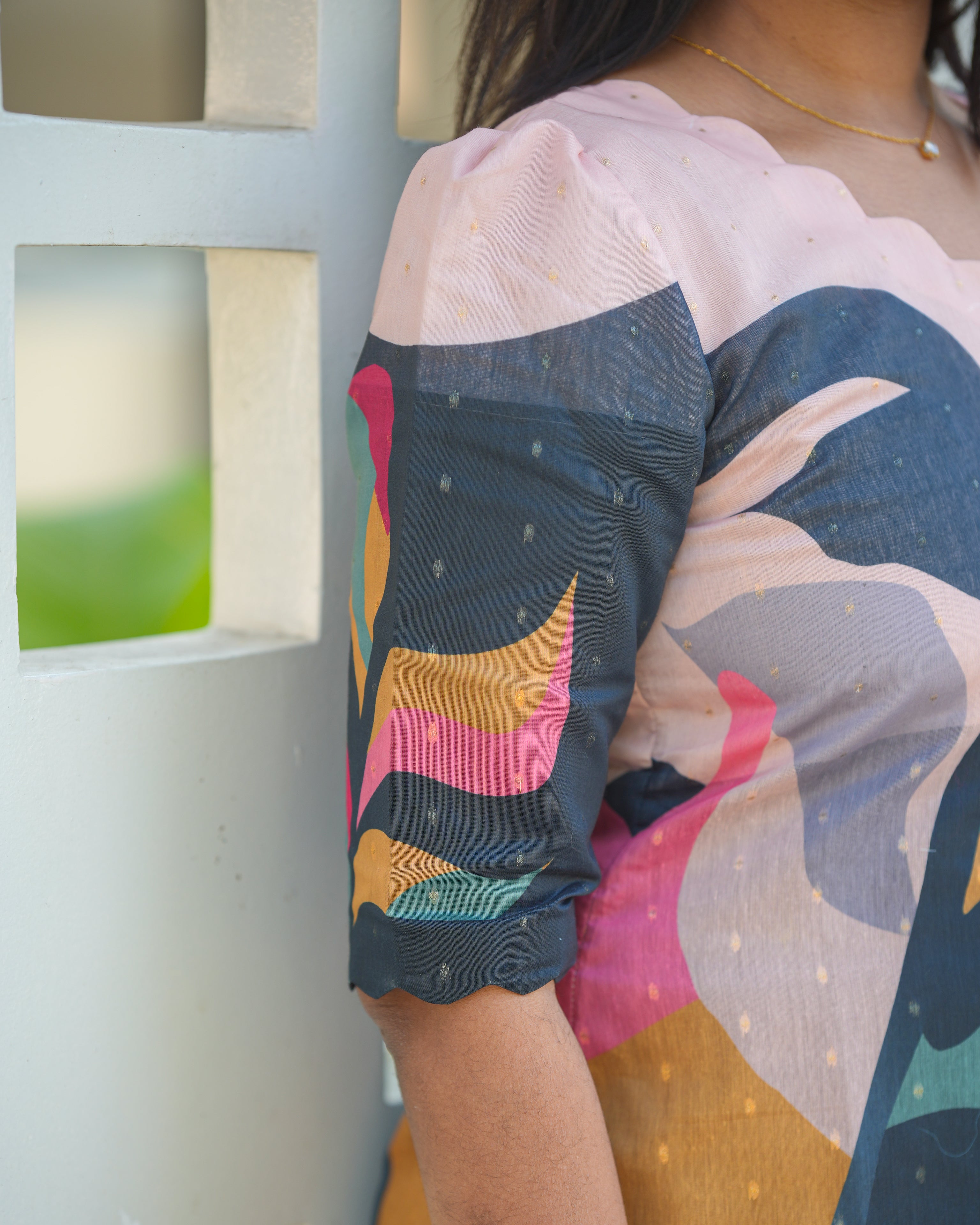 Black Multicolor Leaf Printed Kurti with Dupatta