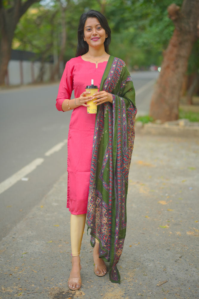 Pink kurti with Teal Green dupatta