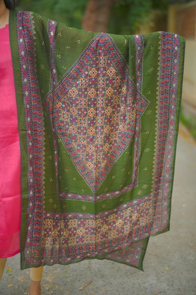 Pink kurti with Teal Green dupatta