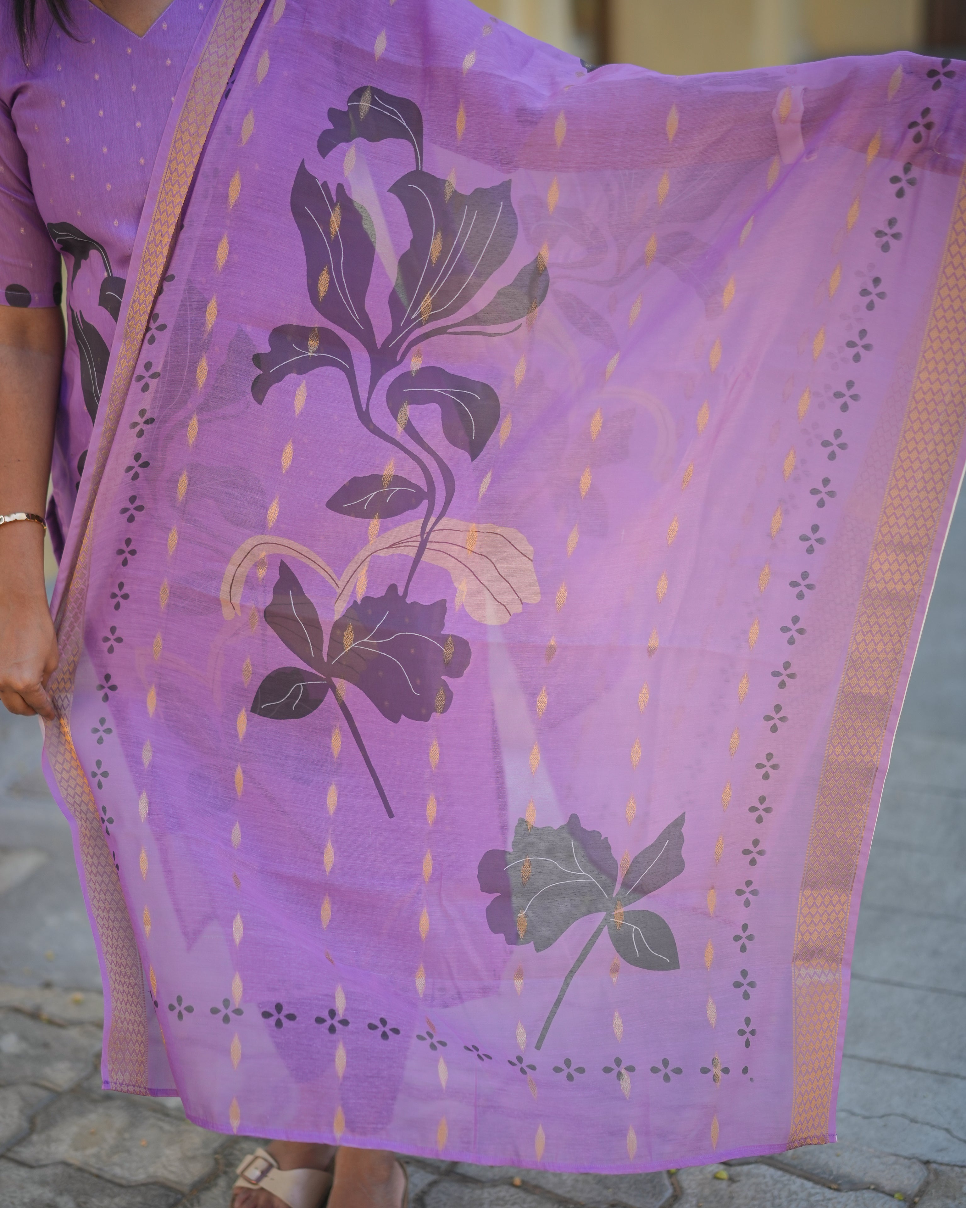 Lavender Printed Kurti with Dupatta