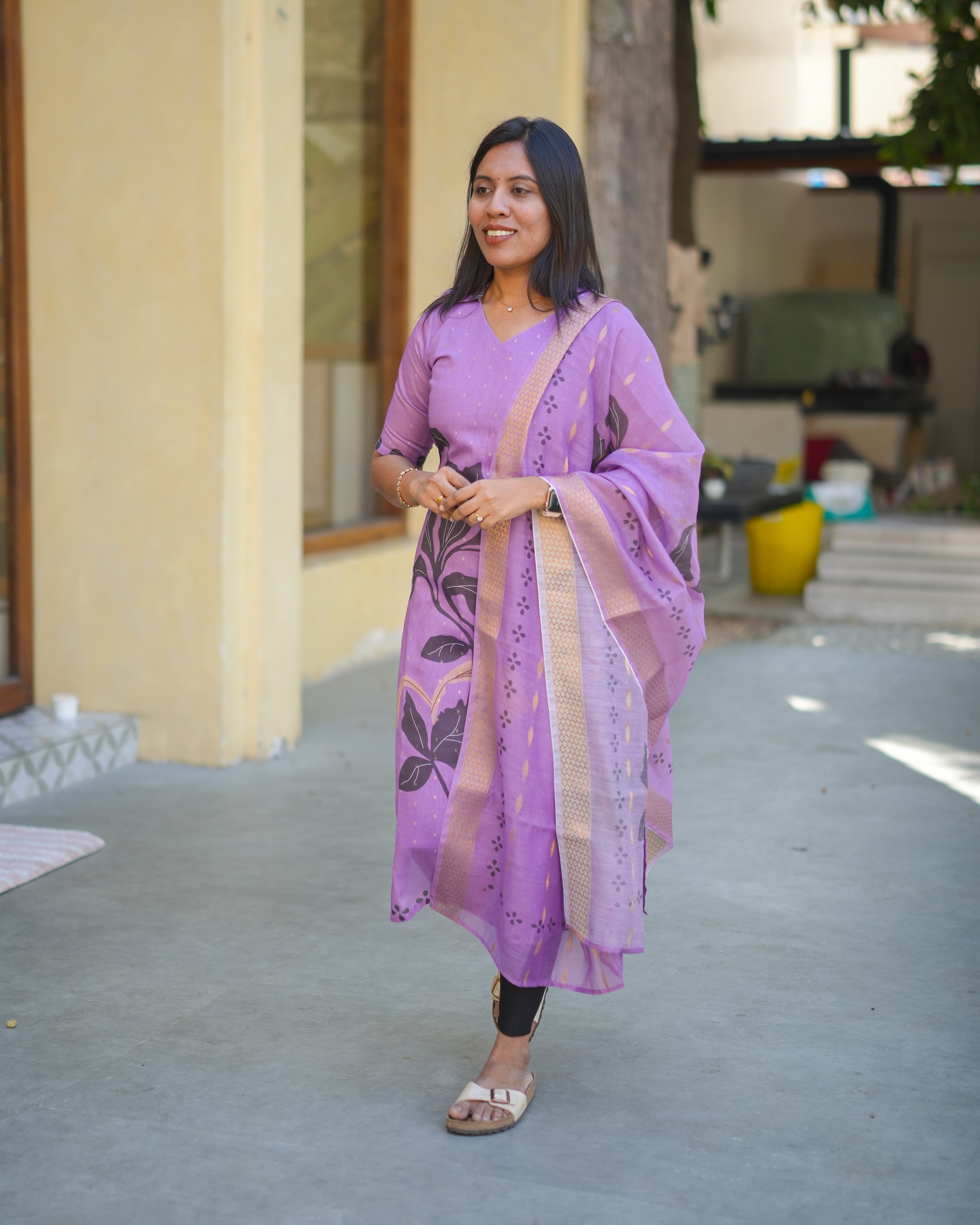 Lavender Printed Kurti with Dupatta