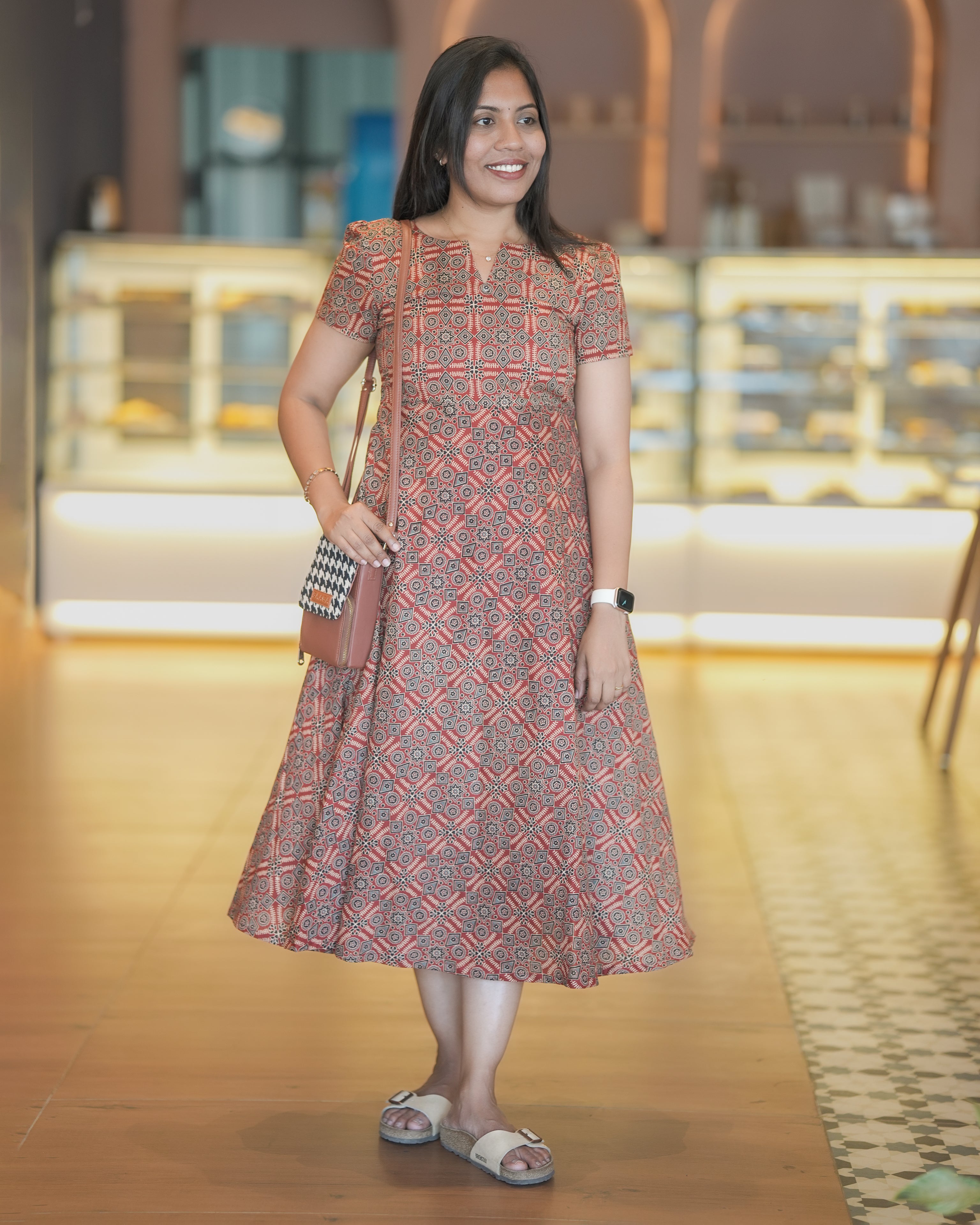 Kalamkari Print Cotton Midi Dress
