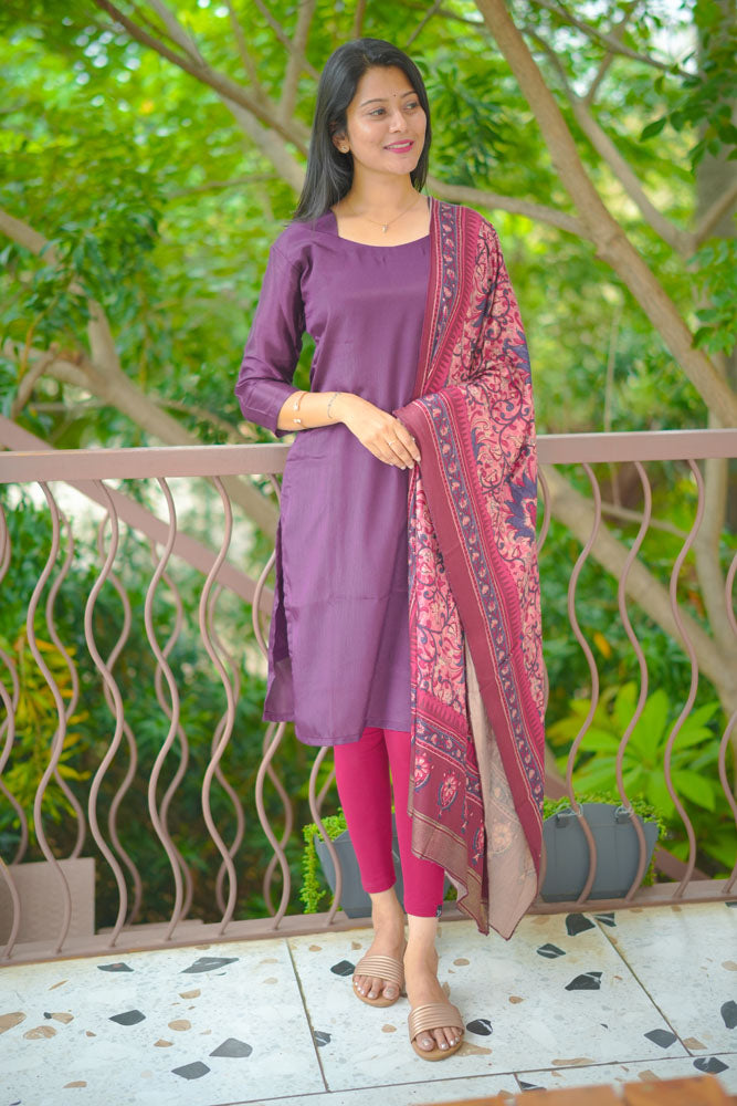 Purple kurti with Pink dupatta