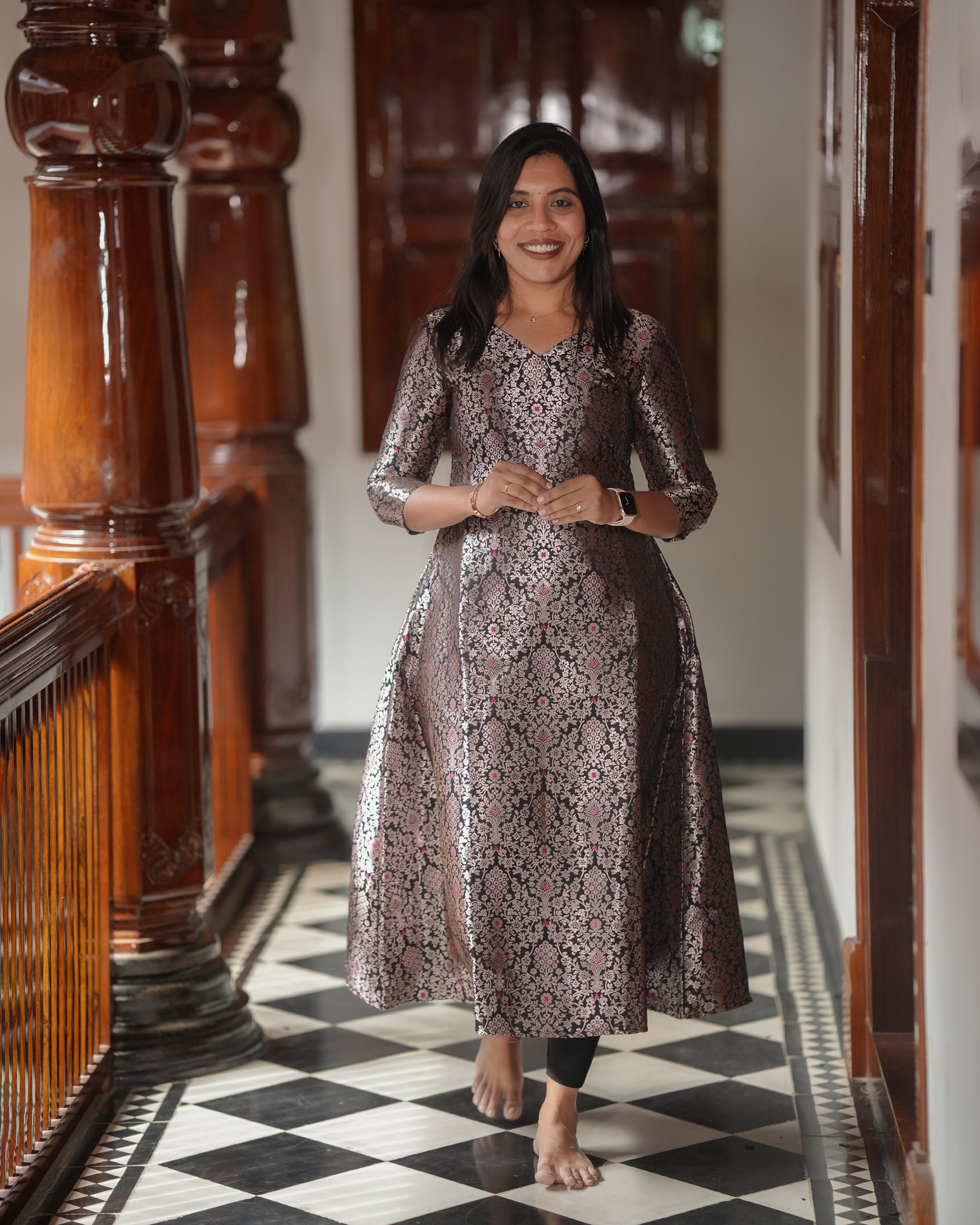 Black Ethnic Printed A-Line Kurti