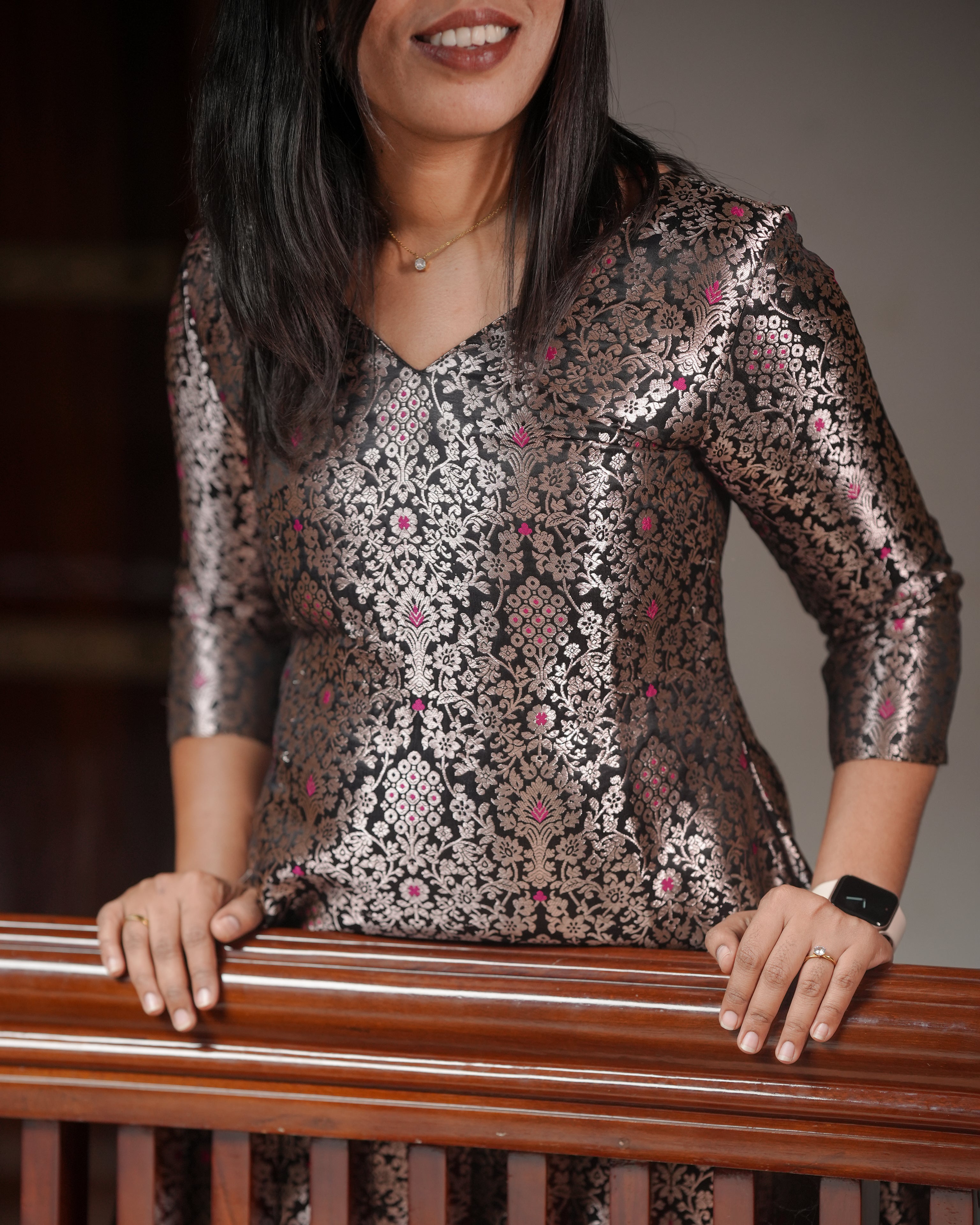 Black Ethnic Printed A-Line Kurti