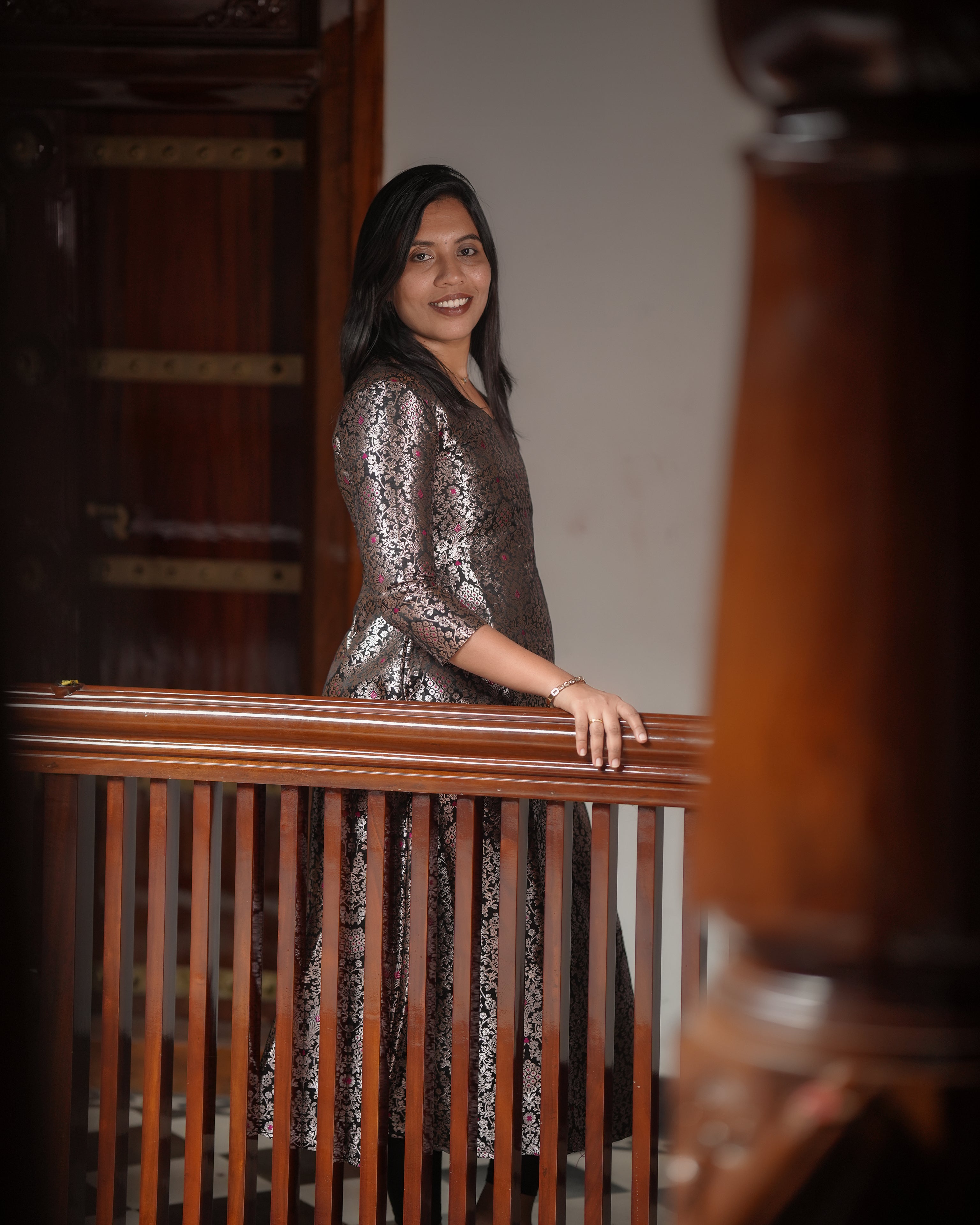 Black Ethnic Printed A-Line Kurti