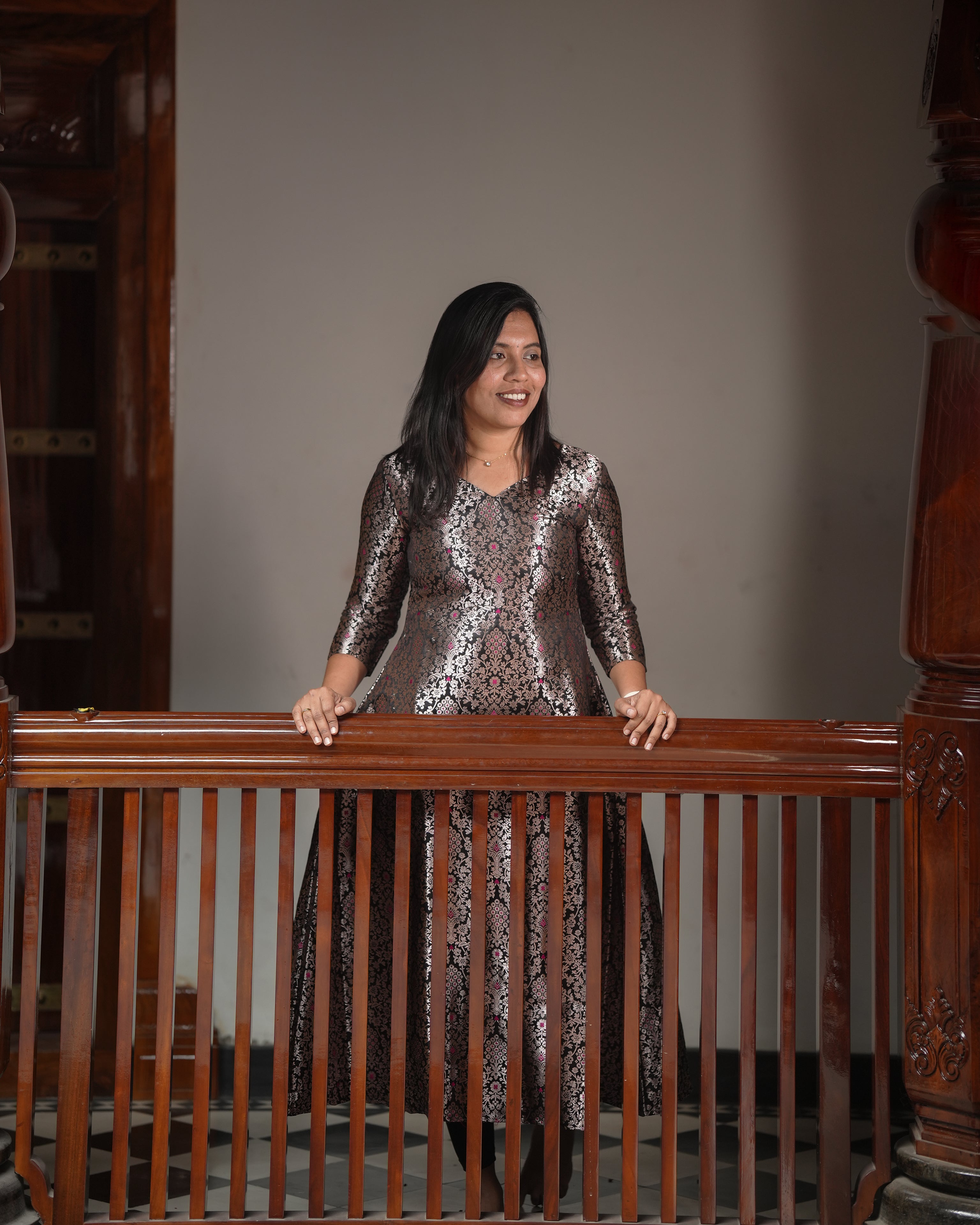 Black Ethnic Printed A-Line Kurti