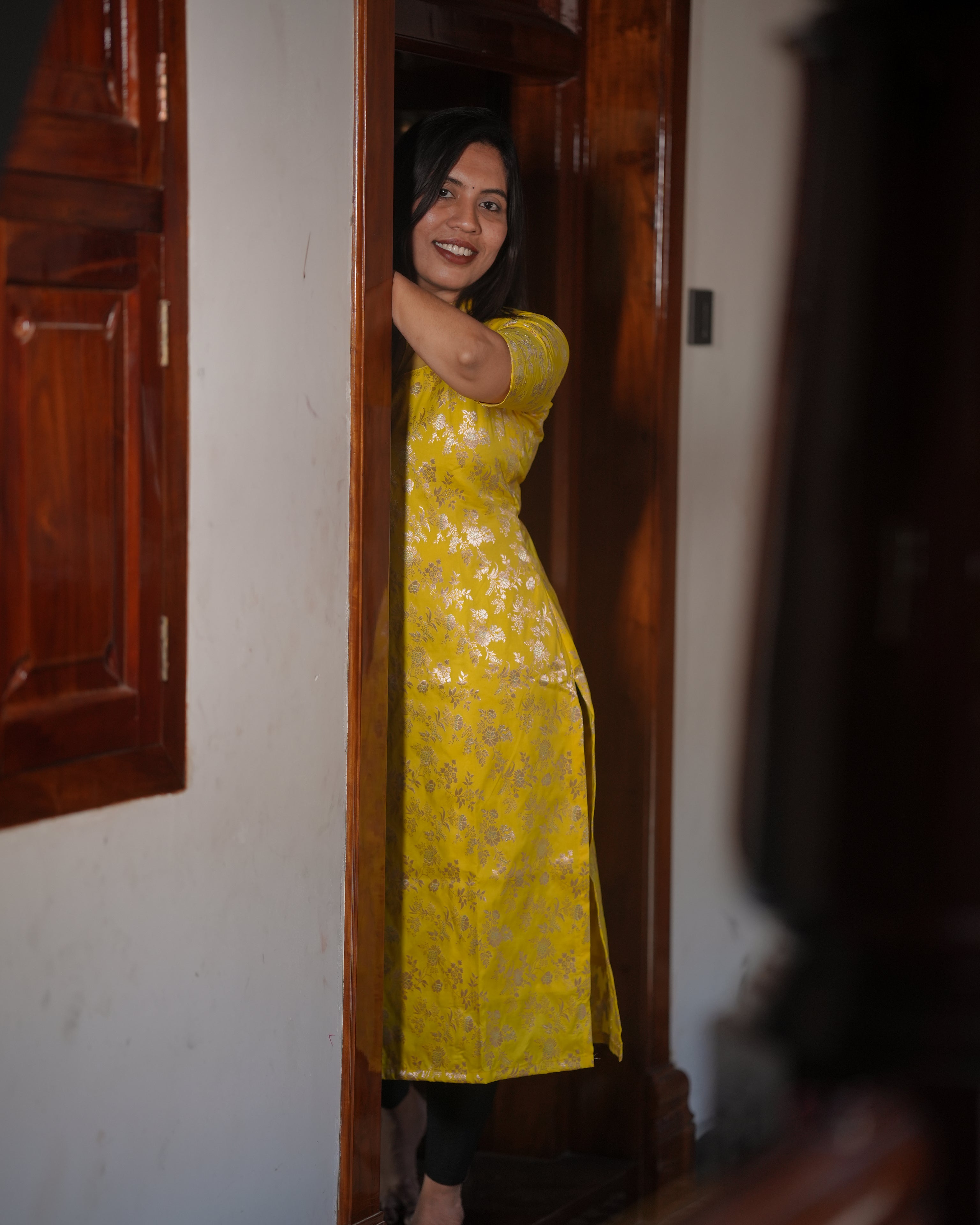 Yellow Ethnic Printed Straight Kurti