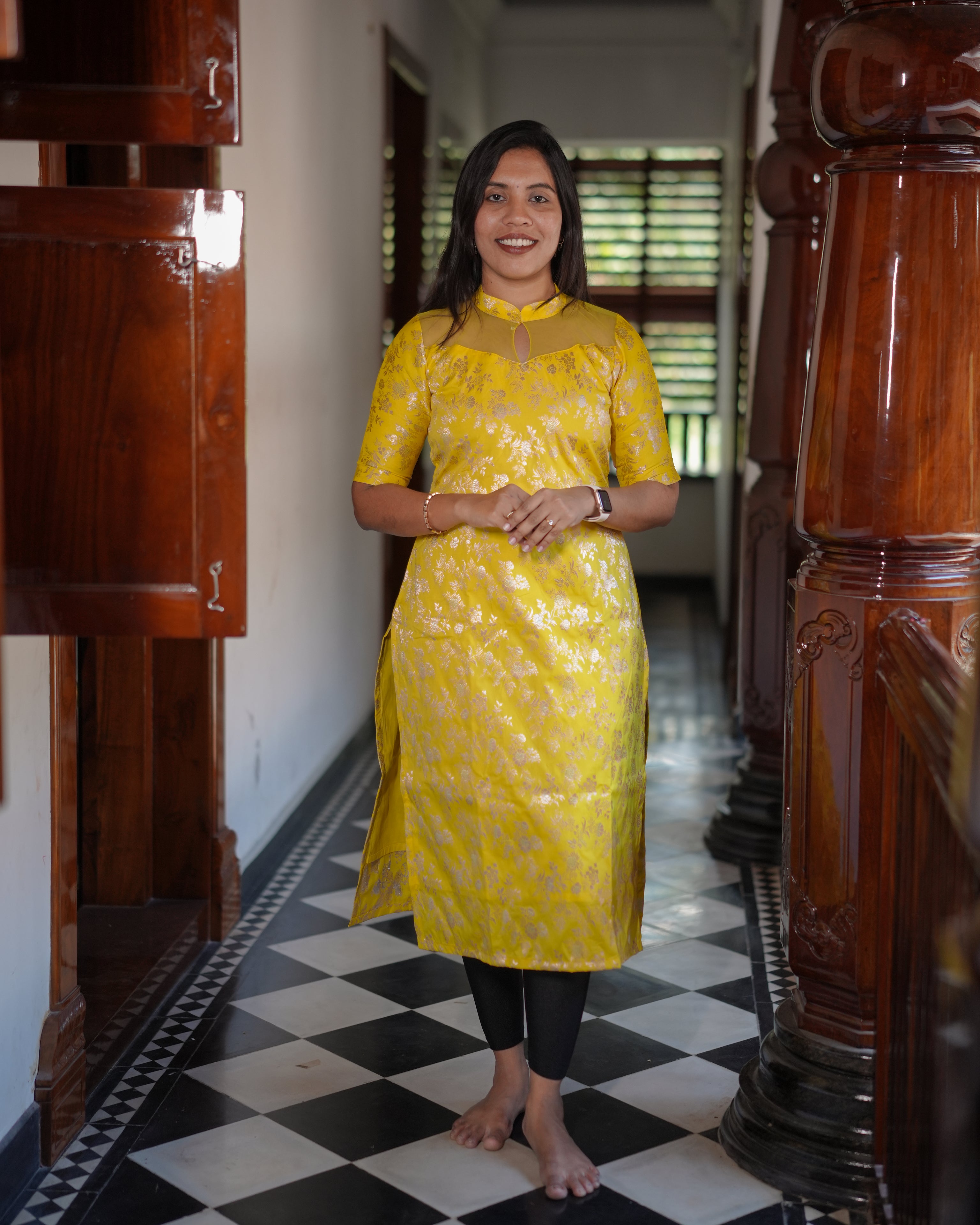 Yellow Ethnic Printed Straight Kurti