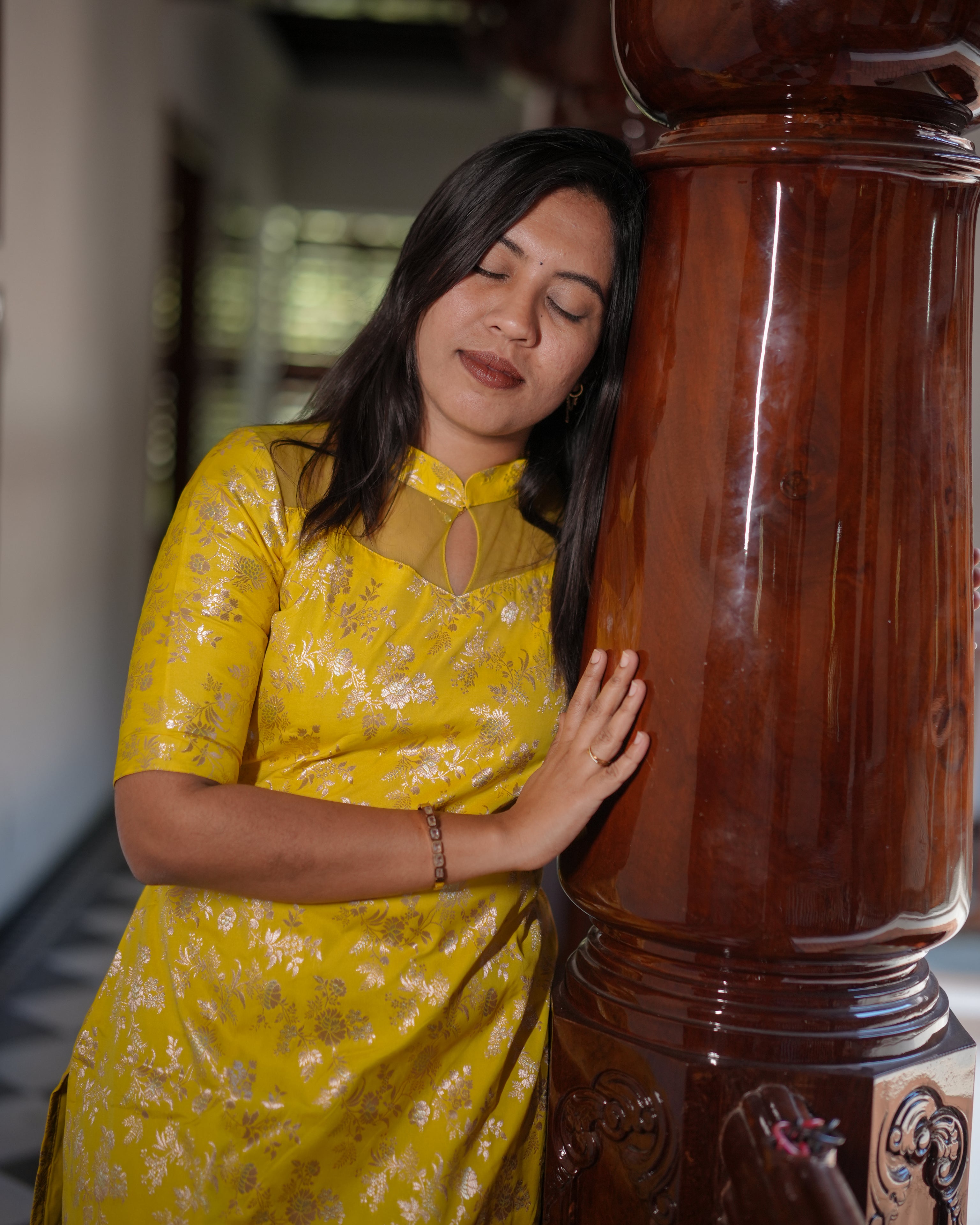 Yellow Ethnic Printed Straight Kurti