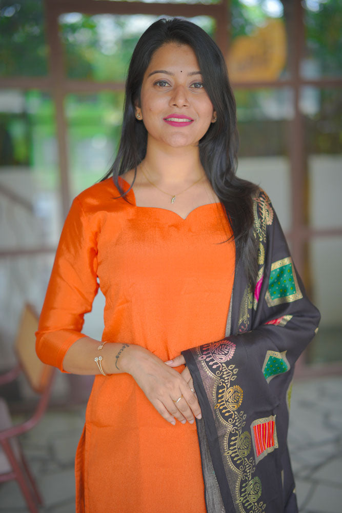 Orange kurti with Black dupatta