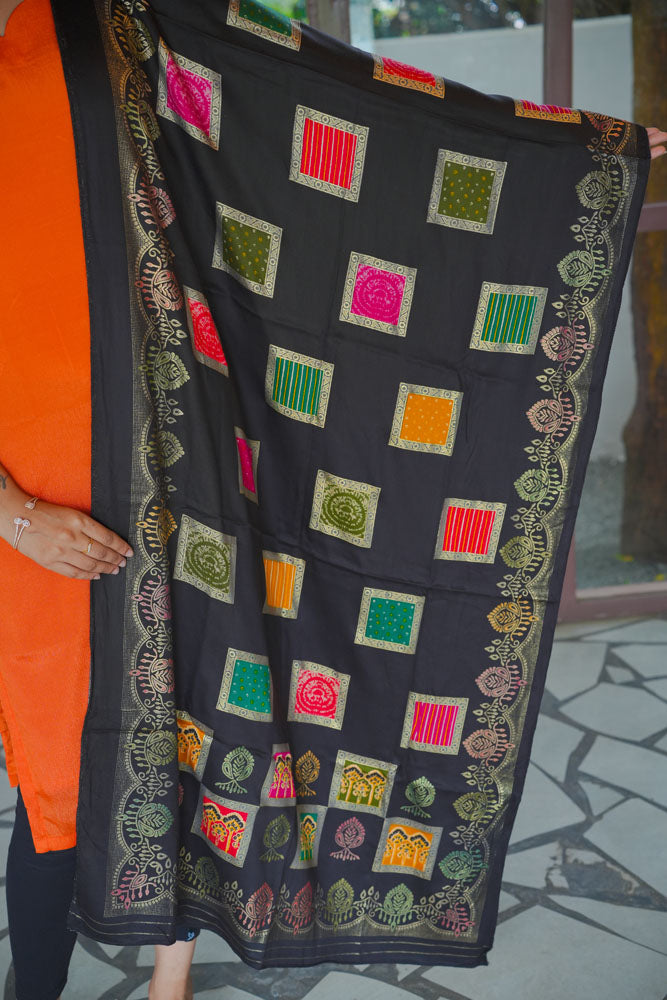 Orange kurti with Black dupatta