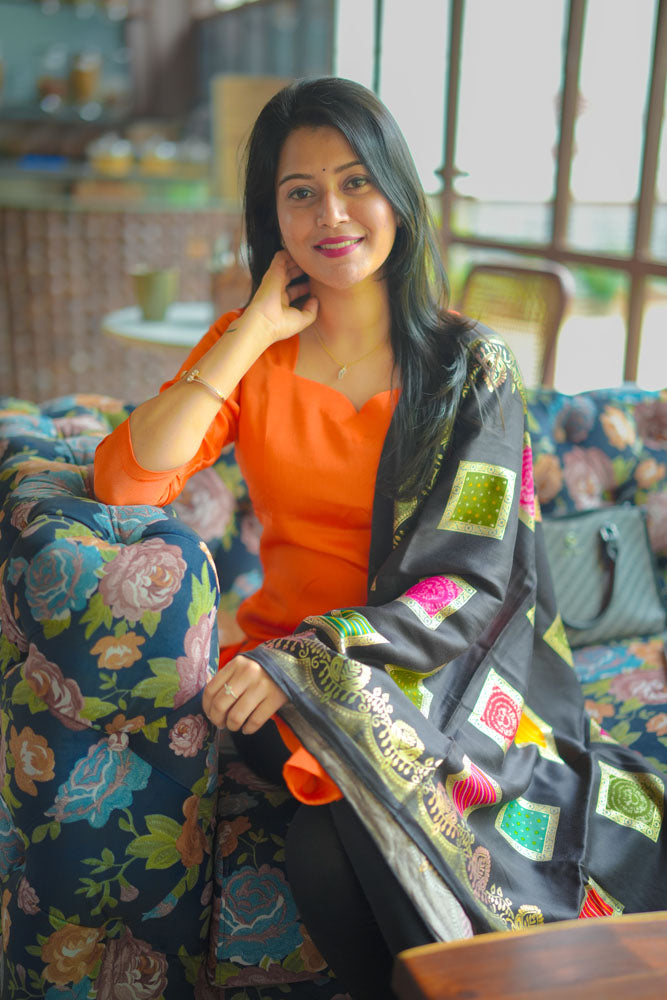 Orange kurti with Black dupatta