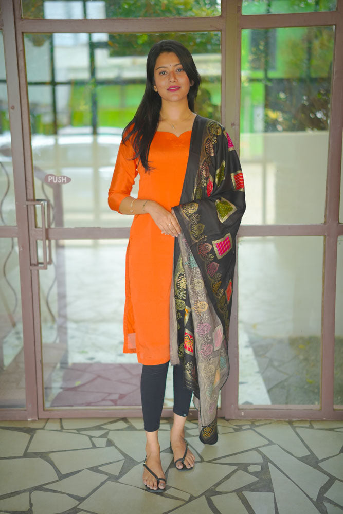 Orange kurti with Black dupatta