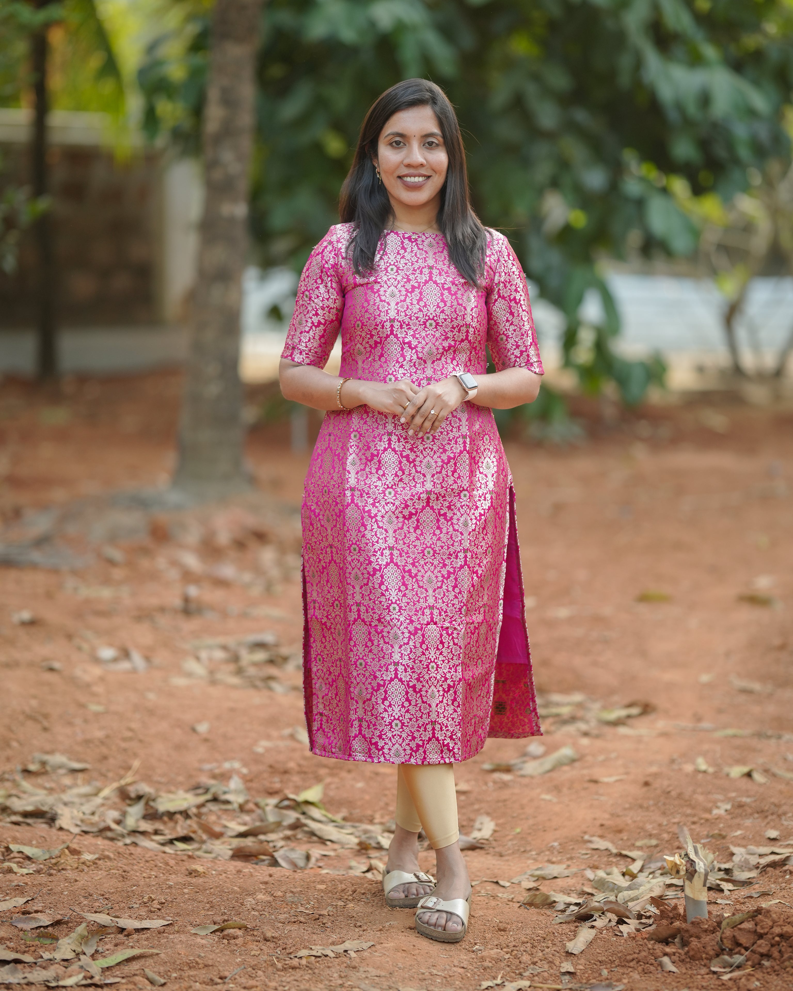 Pink Ethnic Printed Straight Kurti