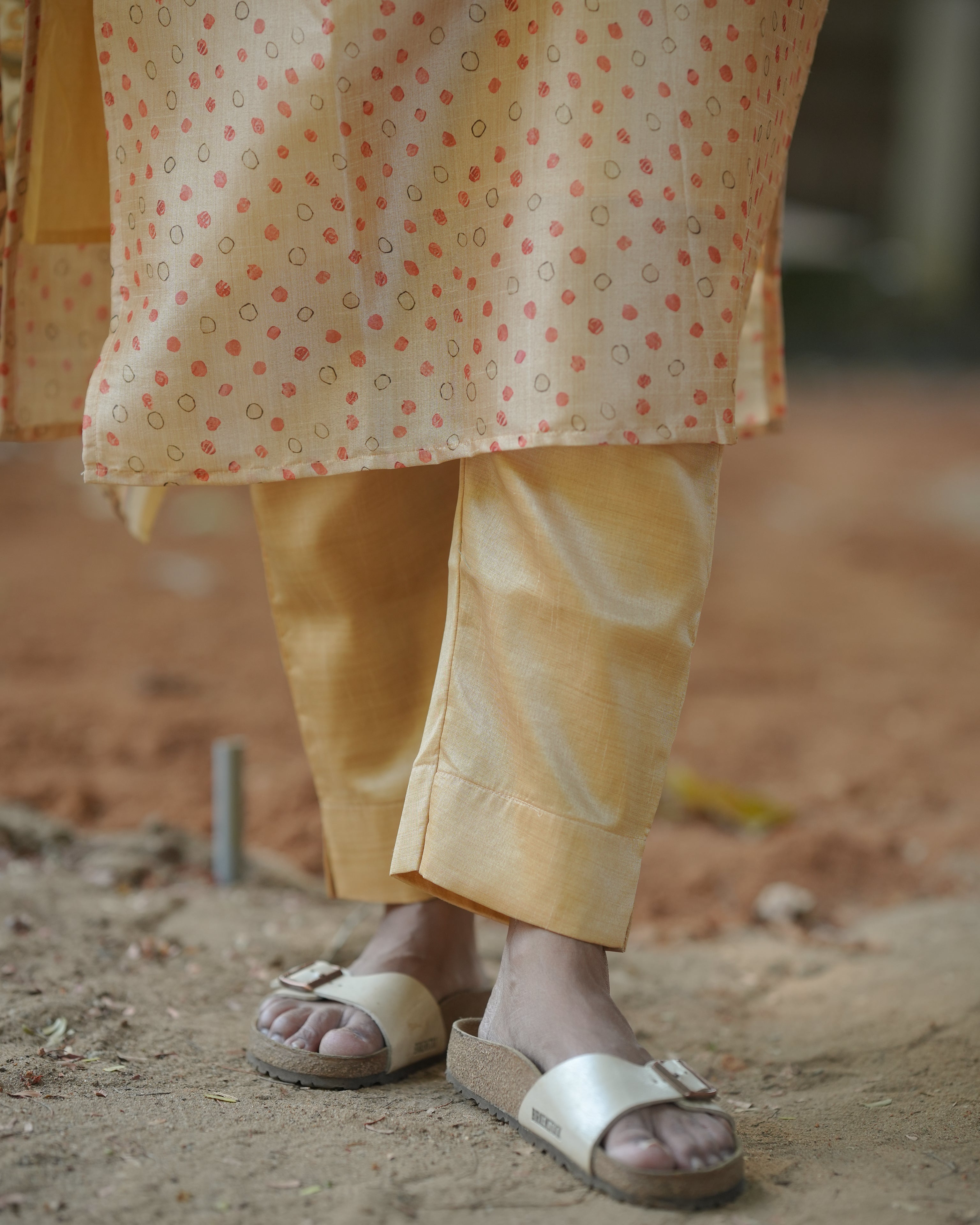 Beige Printed Kurta Set with Floral Dupatta