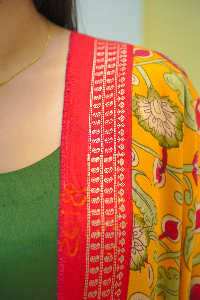 Green Kurti with Mustard Yellow Printed Dupatta