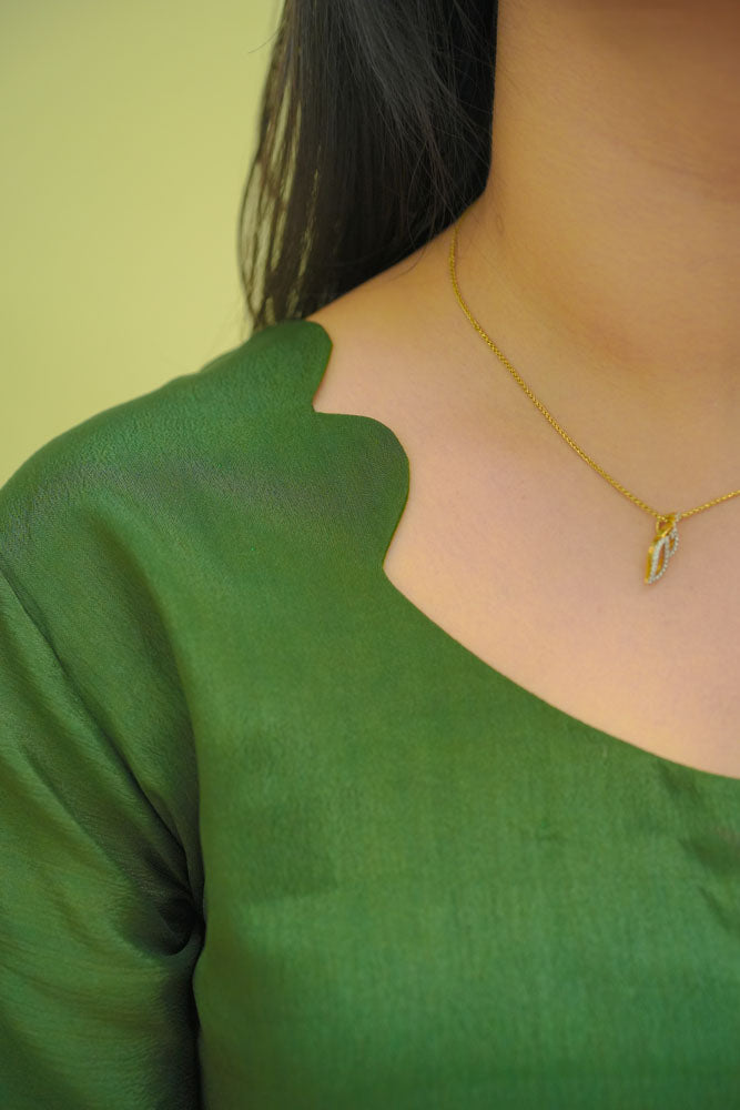 Green Kurti with Mustard Yellow Printed Dupatta