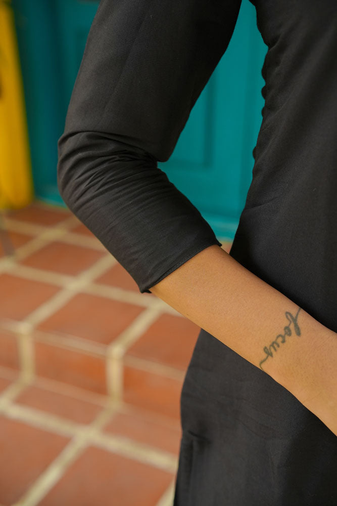 Black kurti with Pink dupatta