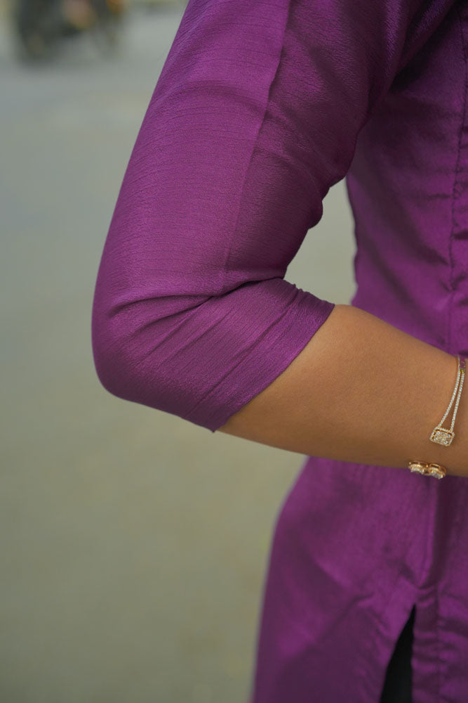 Violet kurti with Blue dupatta