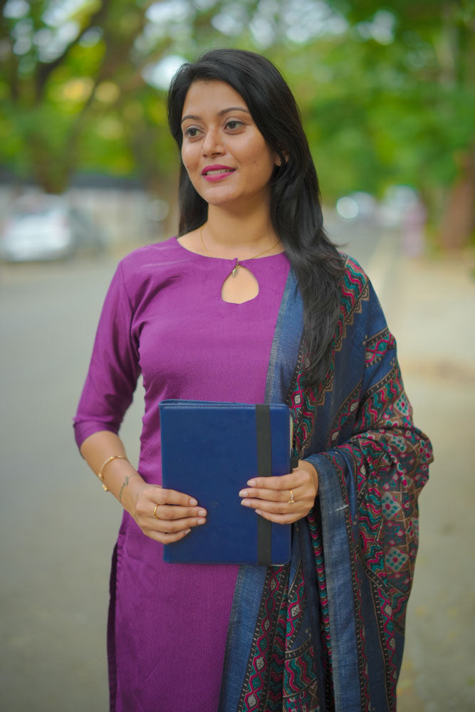 Violet kurti with Blue dupatta