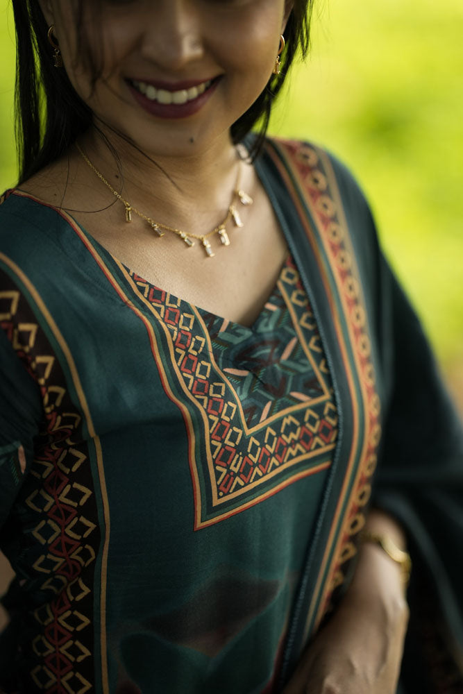 Teal Green Printed Kurti with Dupatta.