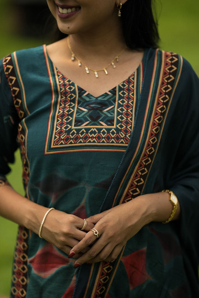 Teal Green Printed Kurti with Dupatta.