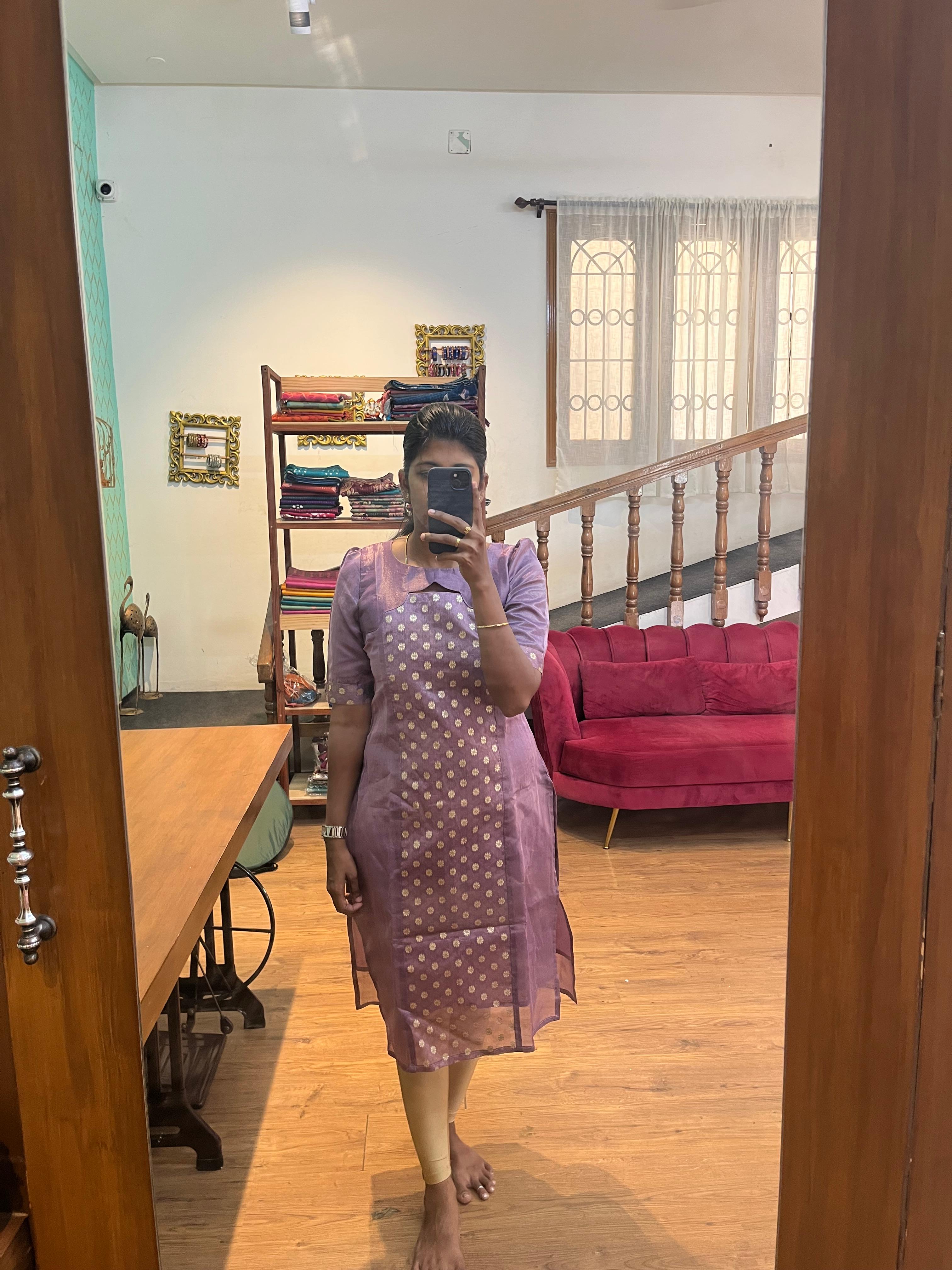 Lavender Tissue Kurti with Golden Motifs