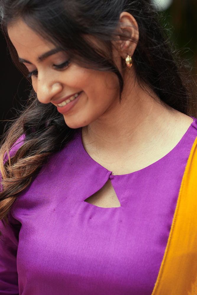 Purple Kurti with Mustard Printed Dupatta