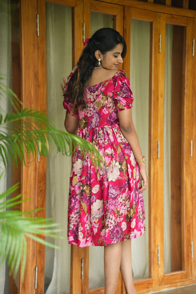 Crimson Red Floral Midi Dress