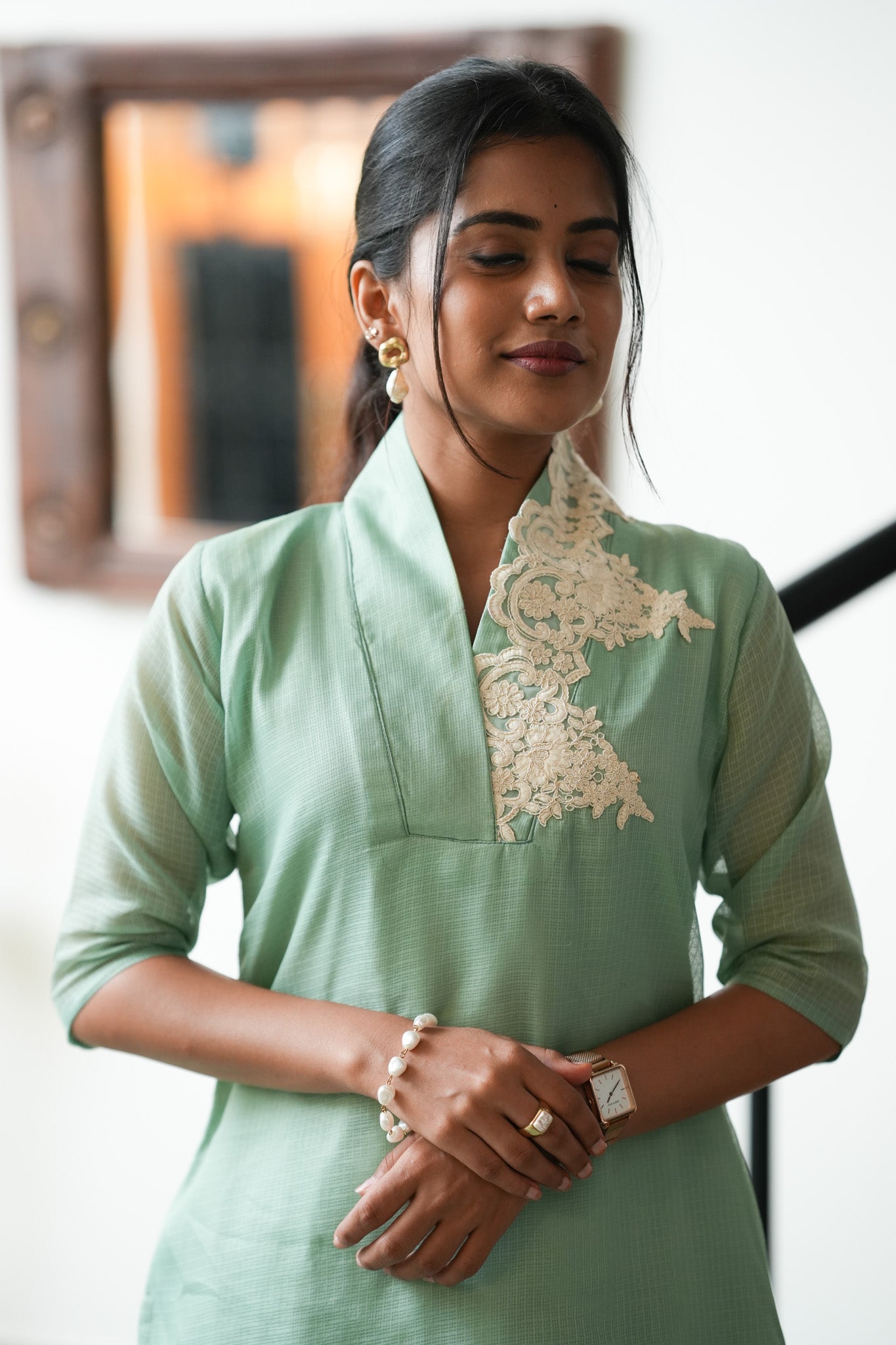 Mint Whisper Woven Kurti Coord Set