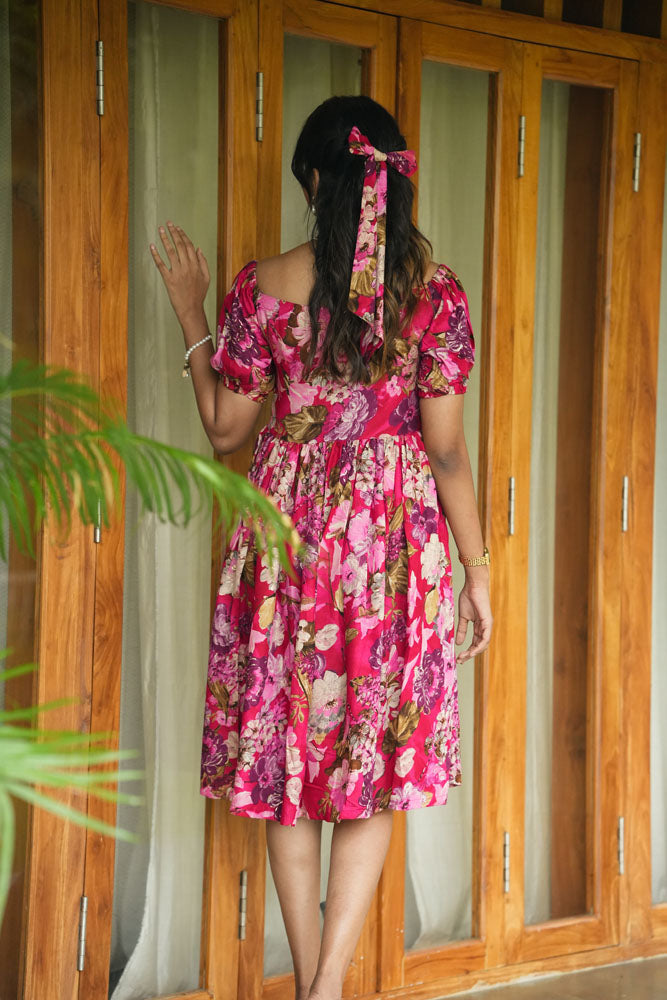 Crimson Red Floral Midi Dress