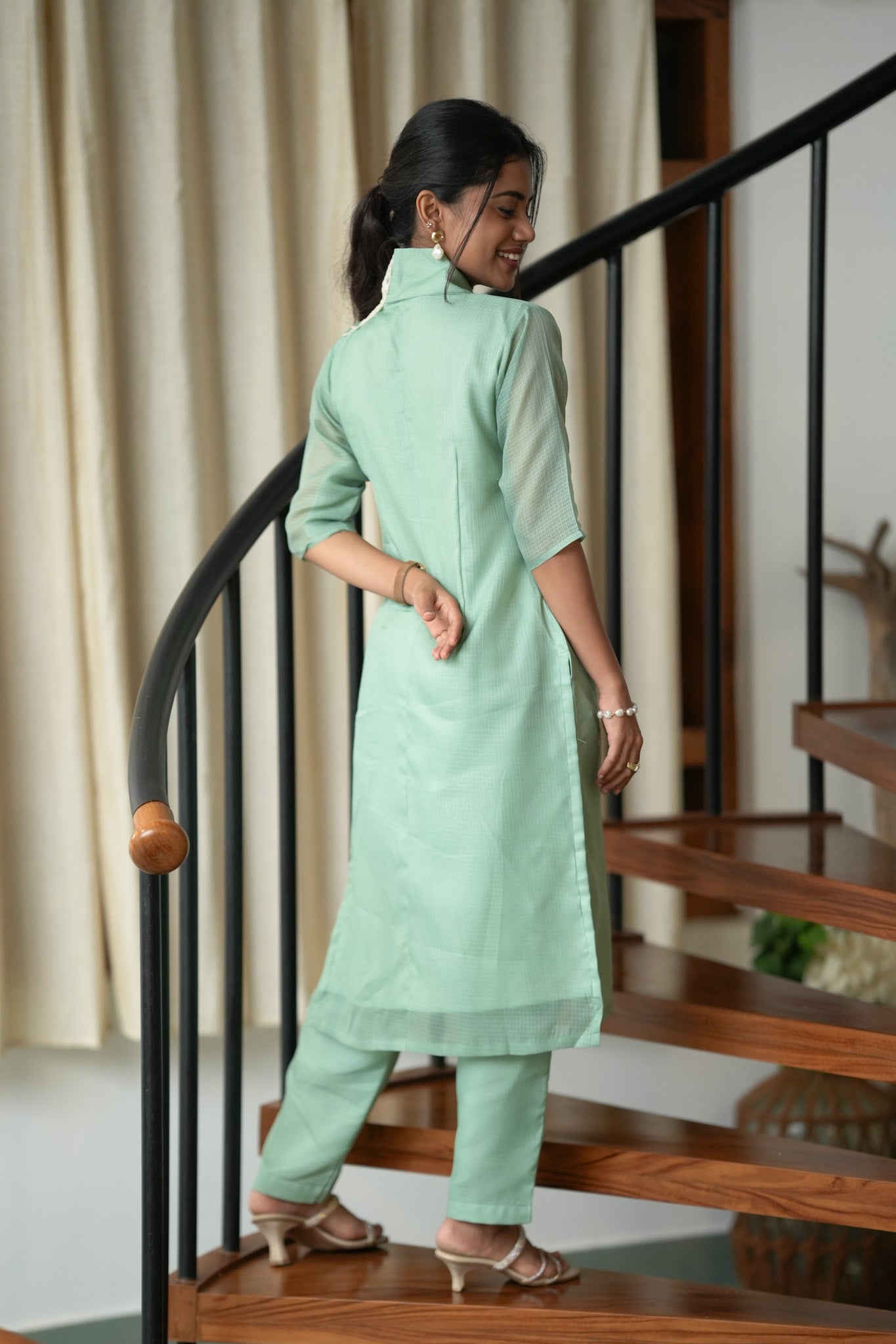 Mint Whisper Woven Kurti Coord Set