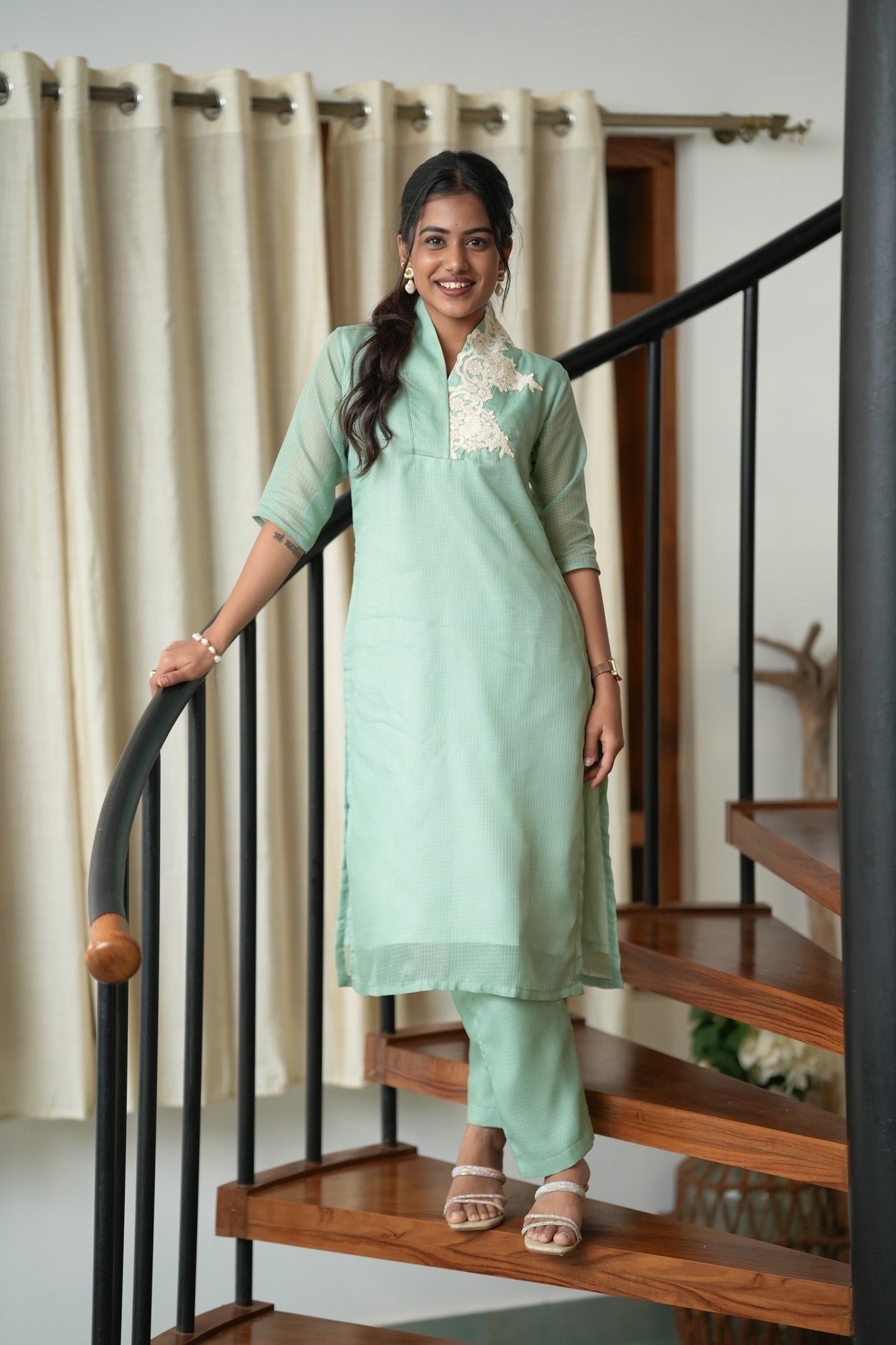 Mint Whisper Woven Kurti Coord Set