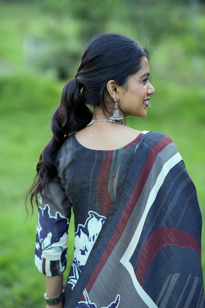 Beige Floral Kurti with Dupatta