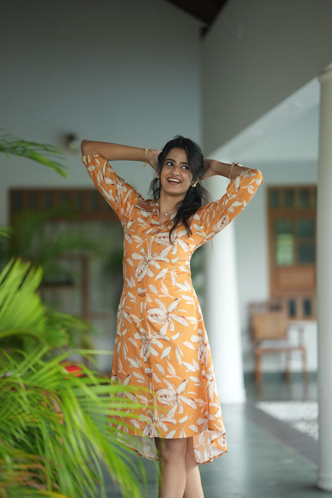 Mustard Yellow Floral Midi Dress