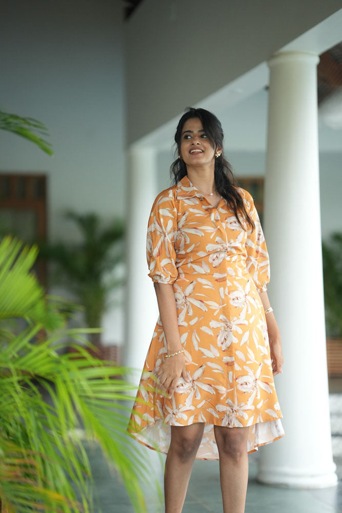 Mustard Yellow Floral Midi Dress