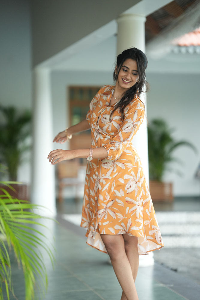 Mustard Yellow Floral Midi Dress