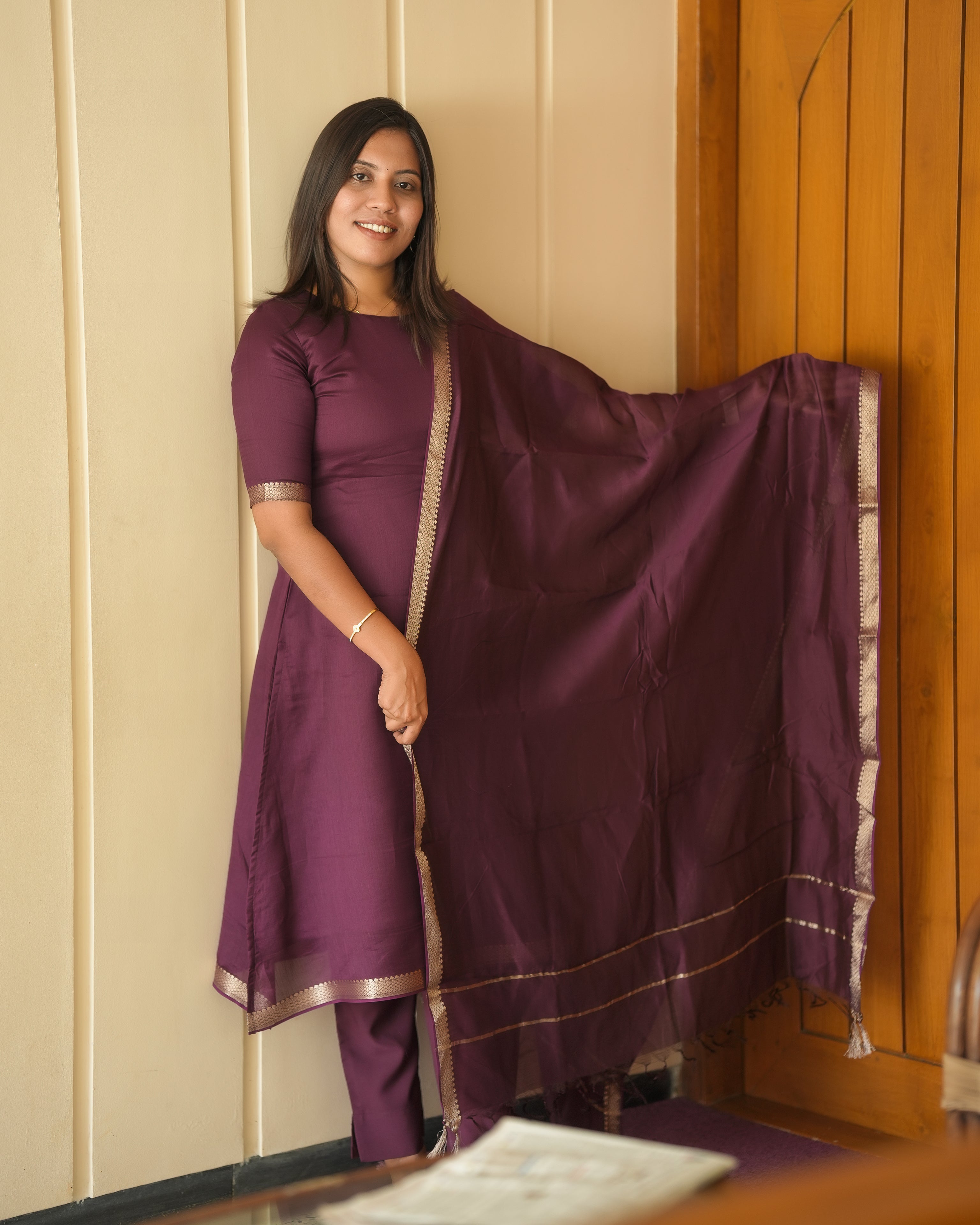 Plum Purple Kurti with Matching Dupatta