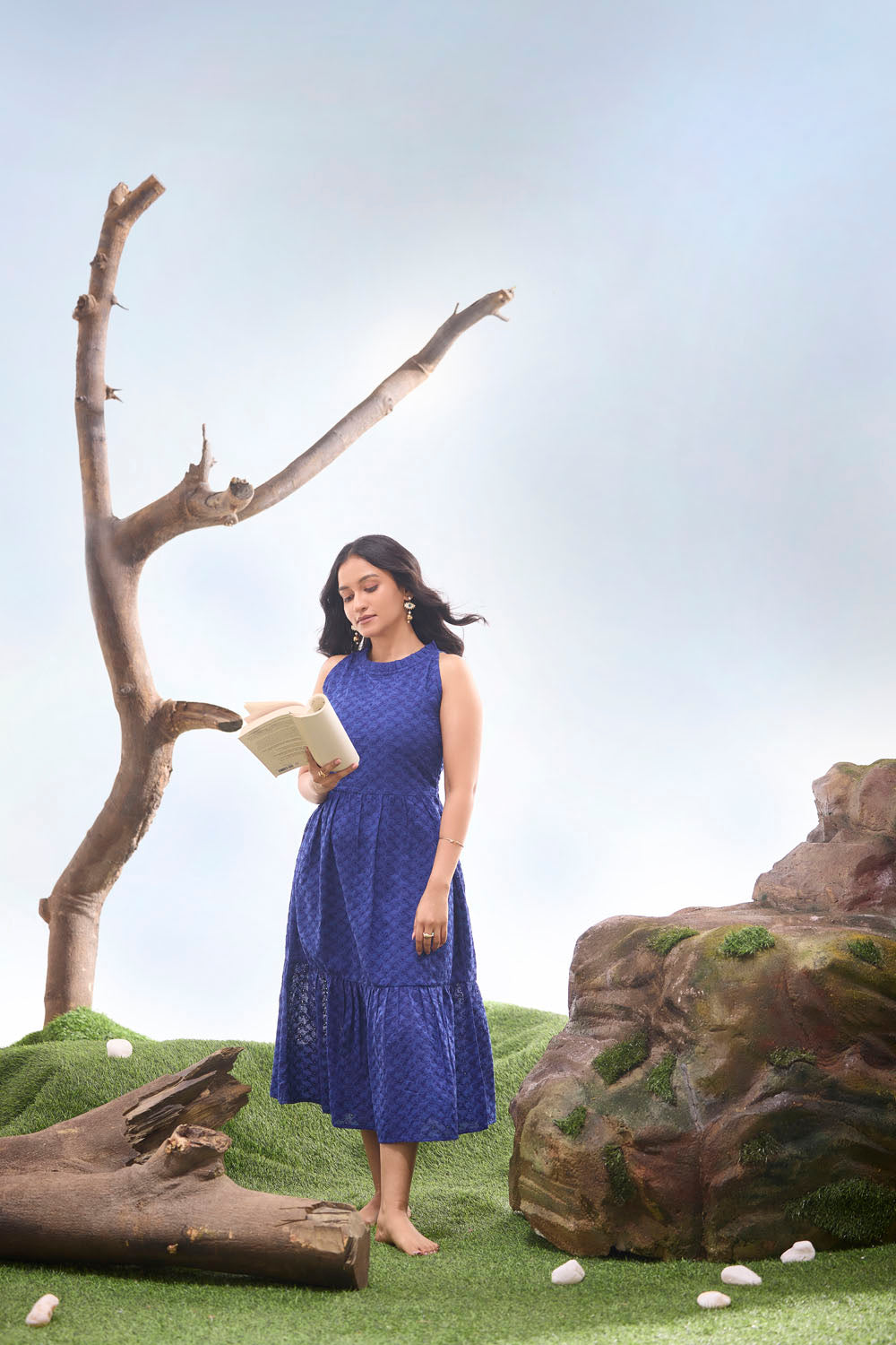 Lepis Blue Cutwork Dress