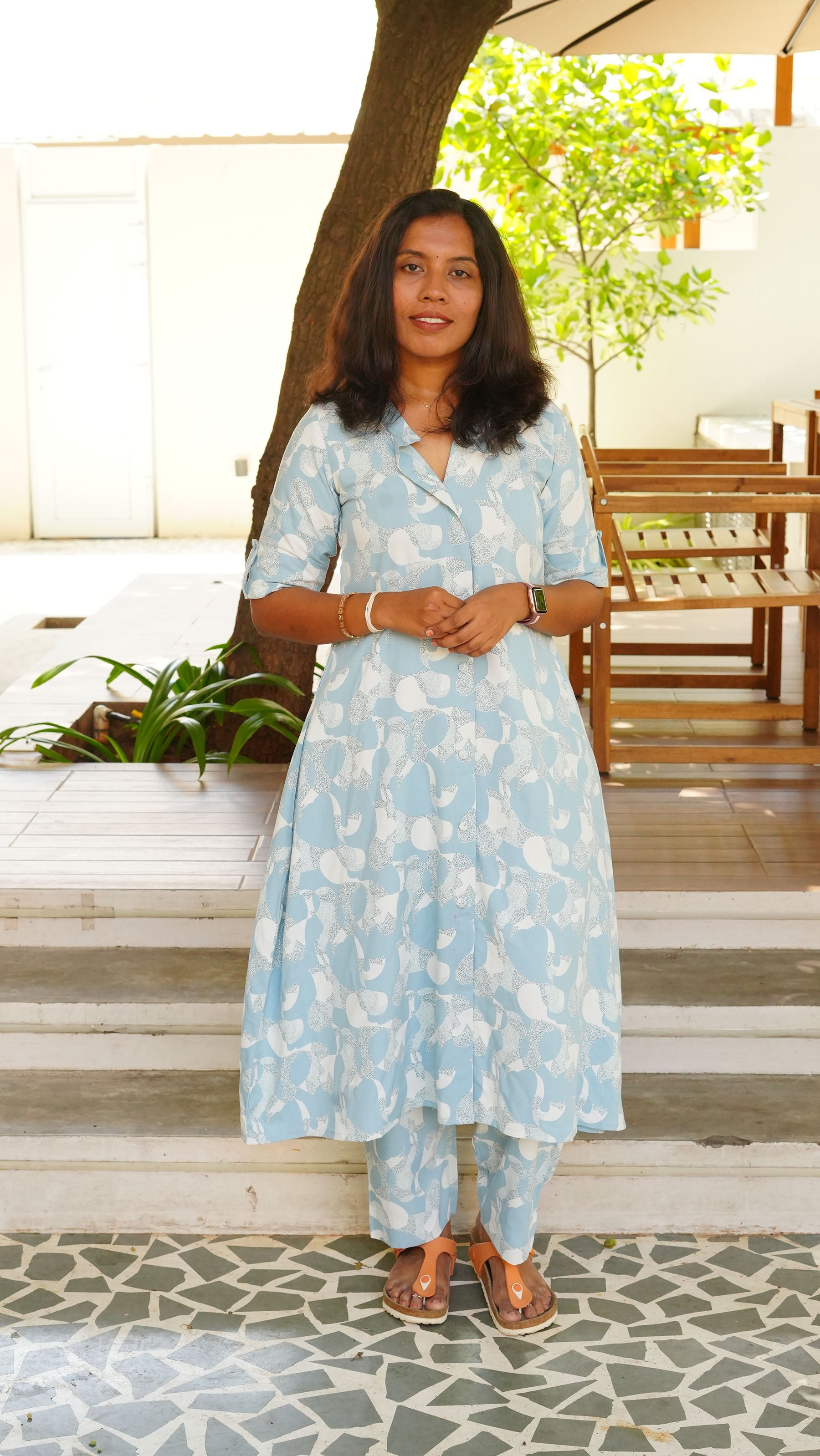 Woman in Light Blue Printed Kurta set