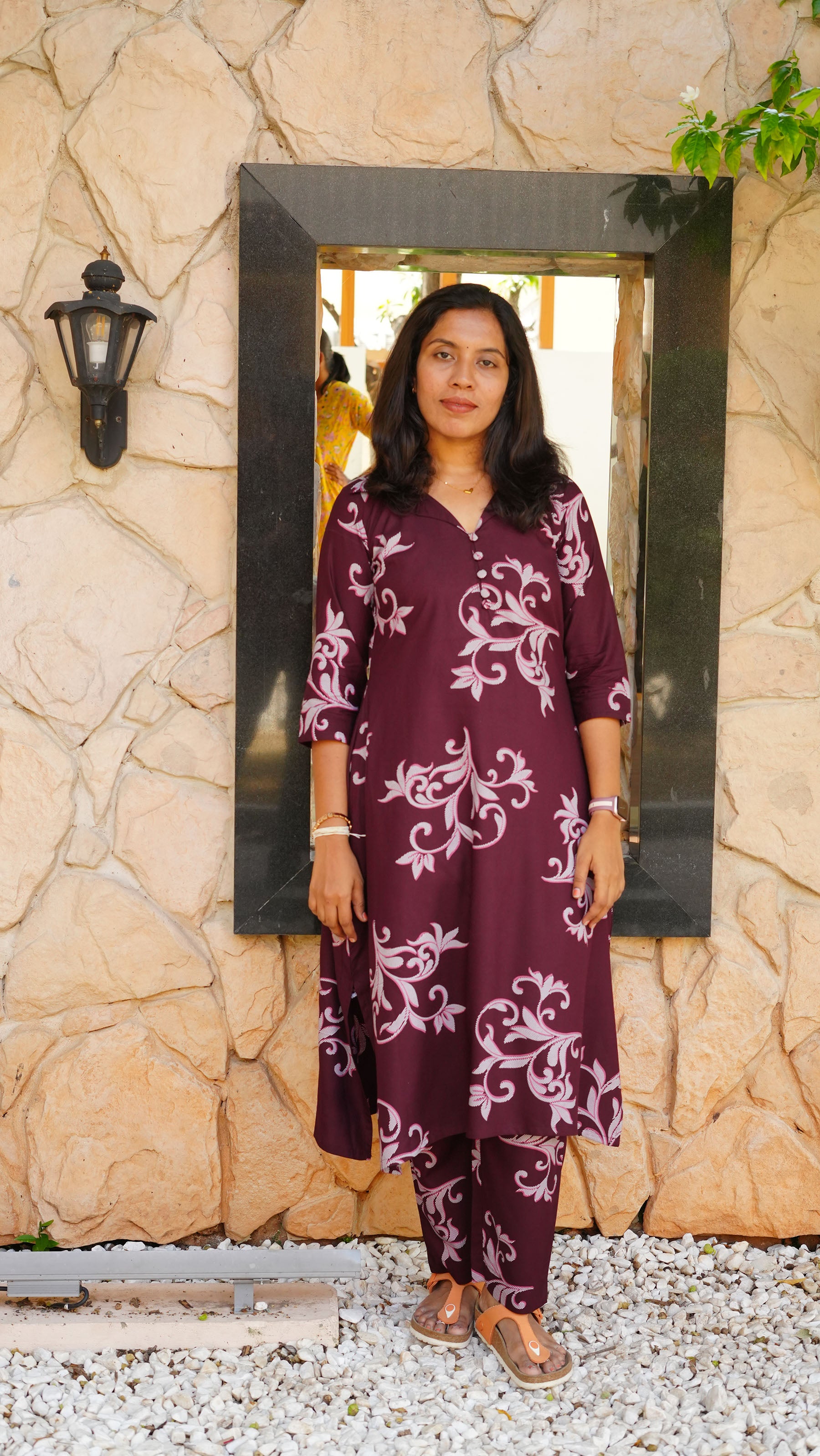 Maroon Floral Print Kurti Set