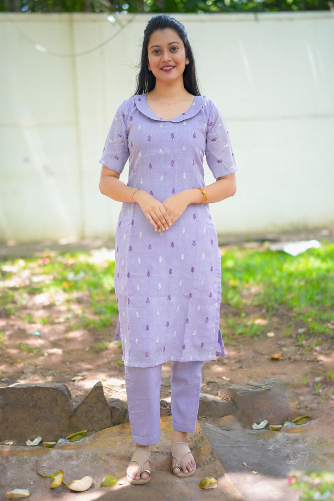 Casual Lavender Kurta and Straight Pant Set for Women