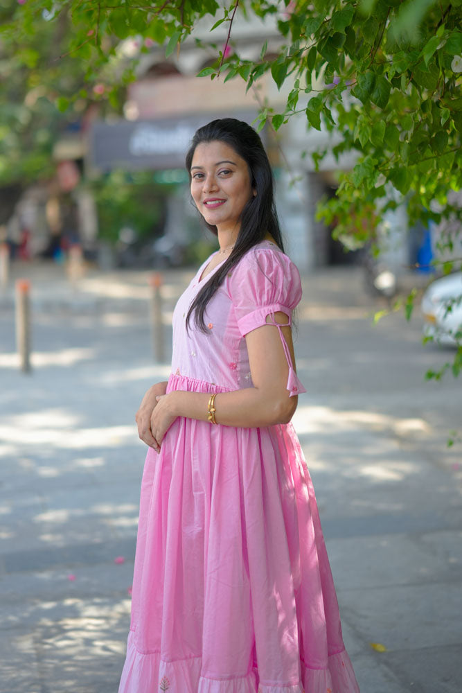 Pink Embroidered Gown Dress