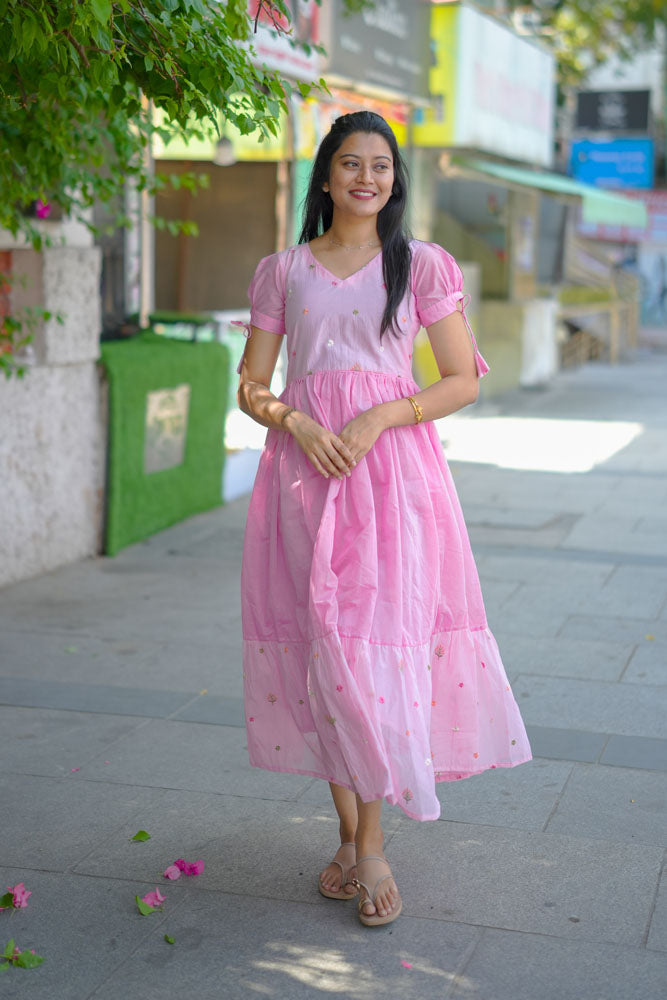 Pink Embroidered Gown Dress