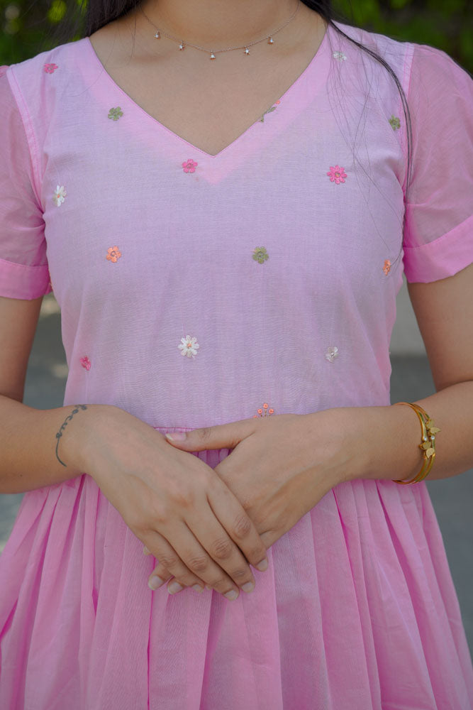 Pink Embroidered Gown Dress