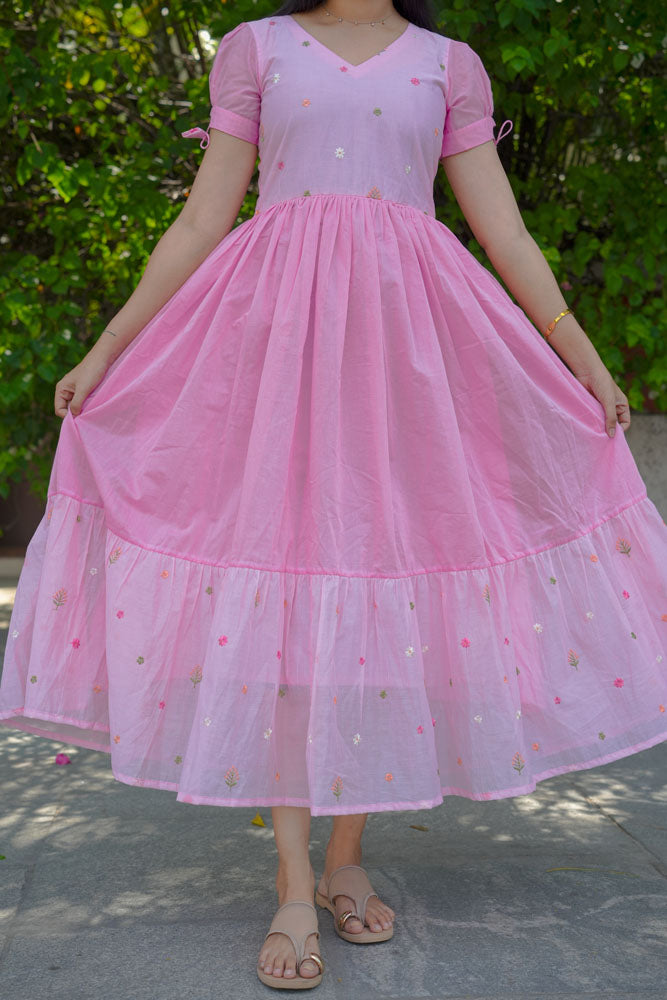 Pink Embroidered Gown Dress